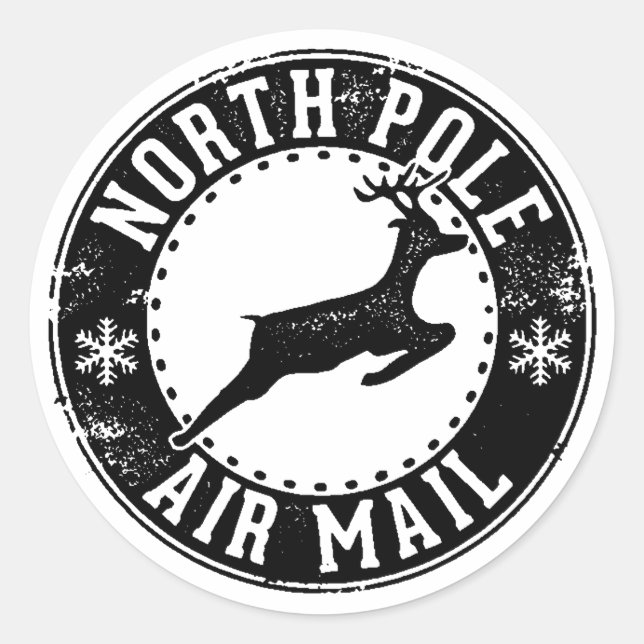 North Pole Air Mail Christmas Favour Present Gift Classic Round Sticker (Front)