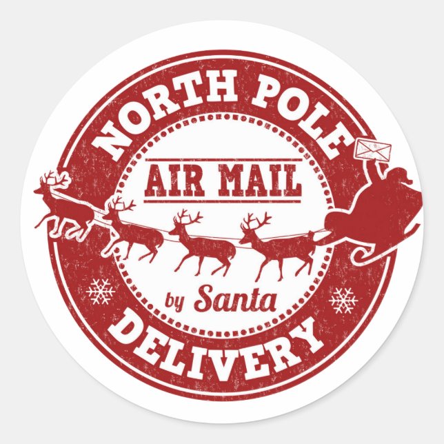 North Pole Air Mail Delivery Classic Round Sticker (Front)