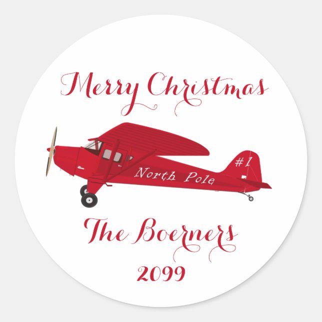 North Pole Airplane Christmas Package Gift Sticker (Front)