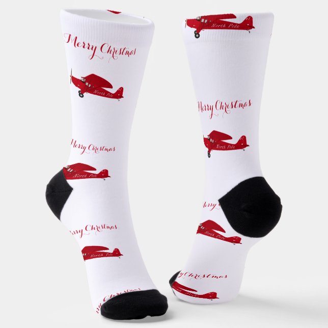 North Pole Airplane Socks (Angled)