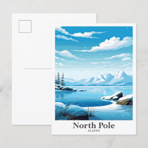 North Pole Alaska Art Vintage Travel Illustration Postcard