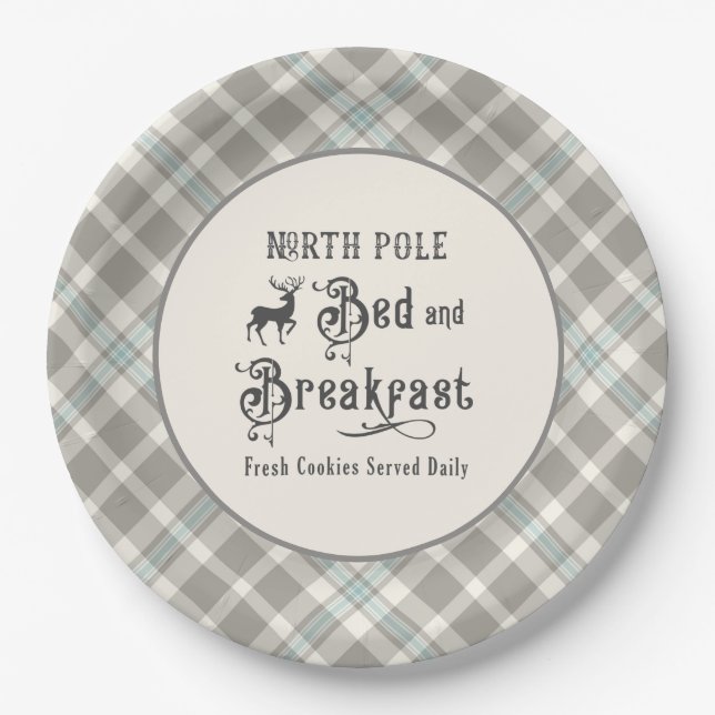 North Pole Bed and Breakfast Farmhouse Christmas Paper Plate (Front)