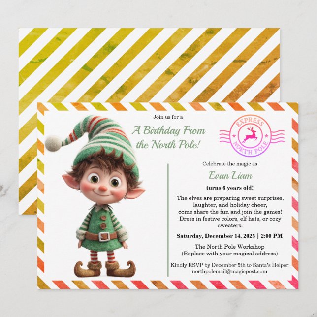 North Pole Birthday Magic | Enchanted Elf Invitation (Front/Back)