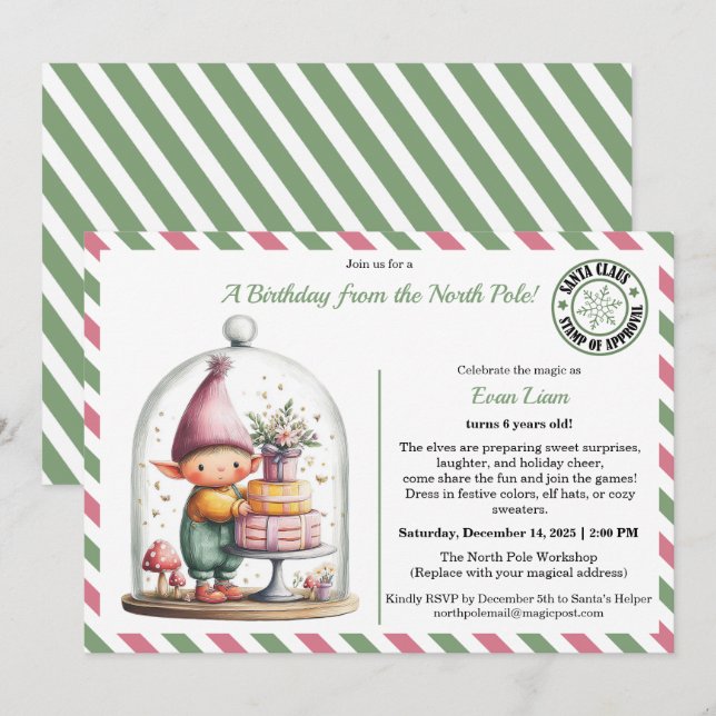 North Pole Birthday Magic | Enchanted Elf Invitation (Front/Back)
