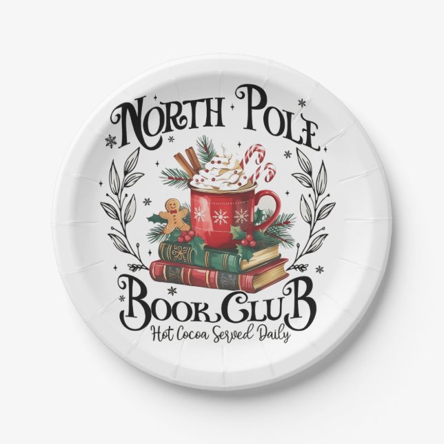 North Pole Book Club Hot Cocoa Christmas  Paper Plate (Front)