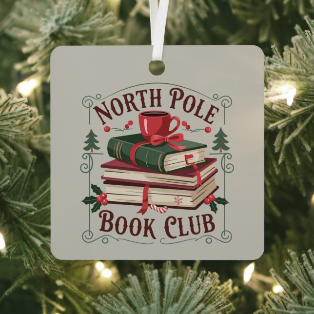 North Pole Book Club Librarian Bookish Reading  Metal Ornament (Insitu)