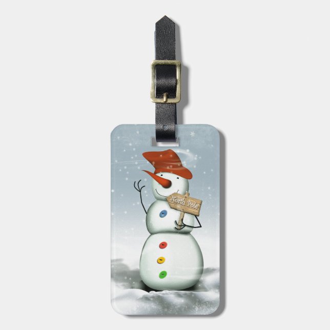 North Pole Bound Snowman Luggage Tag (Front Vertical)