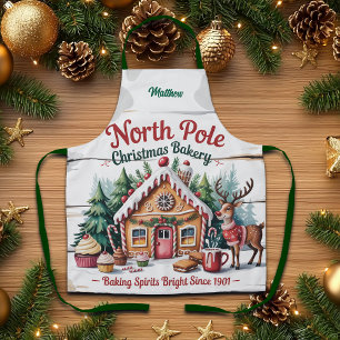 North Pole Christmas Bakery Add Name Apron