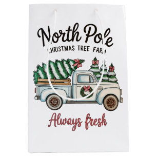 North Pole Christmas Tree Farm Always Fresh Truck Medium Gift Bag