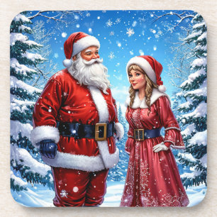 🎄 North Pole Couple Holiday Drink Accent Gift Coaster