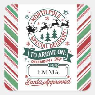 North Pole Delivery Custom Santa Sleigh Christmas Square Sticker