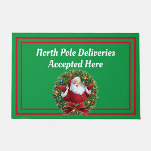 North Pole Delivery Santa Red White Front Door Doo Doormat