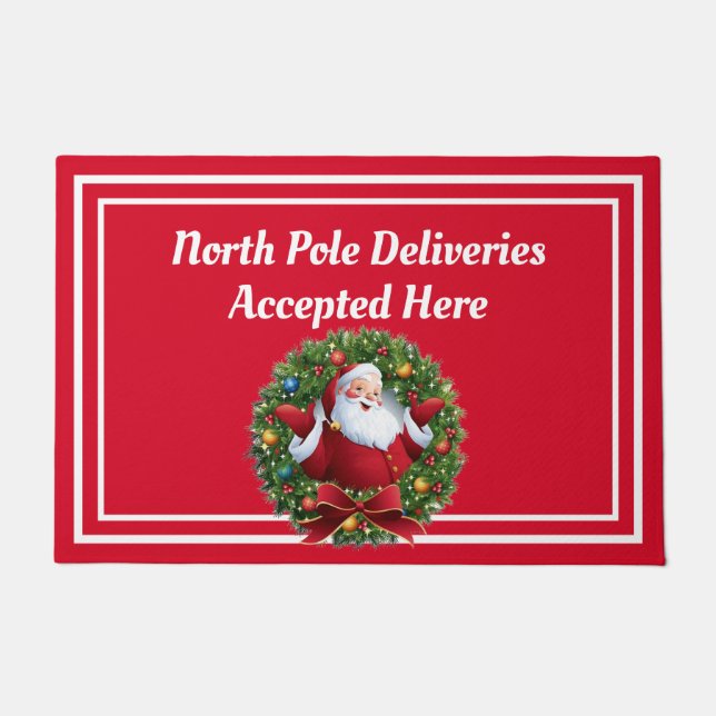 North Pole Delivery Santa Red White Front Door Doormat (Front)