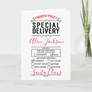 North Pole Delivery Tags Santa's nice list Cerami Card