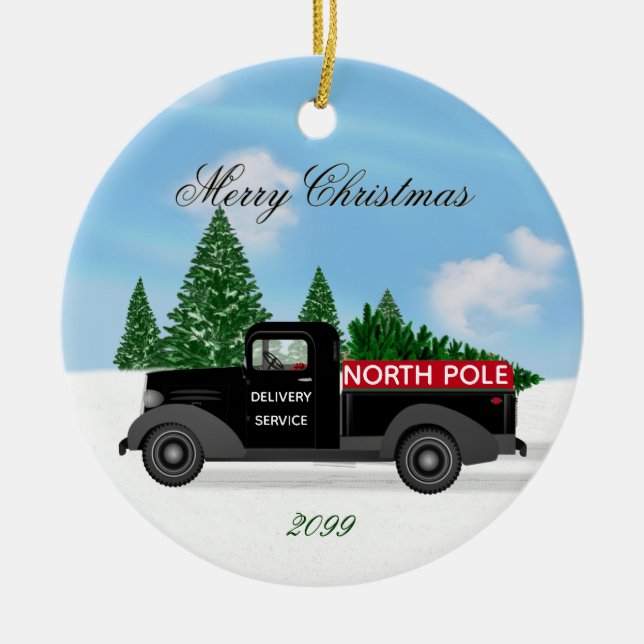North Pole Delivery Truck - Ceramic Christmas Ornament (Front)
