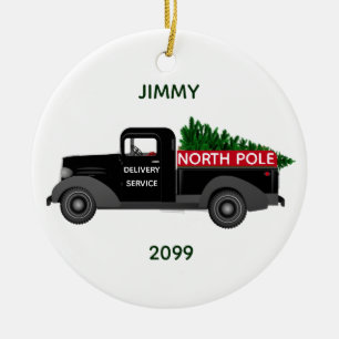 North Pole Delivery Truck - Ceramic Christmas Ornament