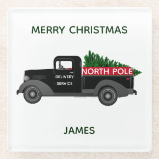 North Pole Delivery Truck Glass Coaster