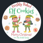 North Pole Elf Christmas Cookies Classic Round Sticker<br><div class="desc">North Pole Elf Christmas Cookies Classic Round Sticker. Christmas Elf Designed by pikisuperstar / Freepik.</div>