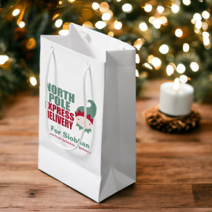 North Pole Elf Express Delivery Personalized Small Gift Bag