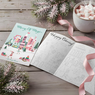 North Pole Elf Workshop Santa Claus Fun Coloring Tri-Fold Holiday Card