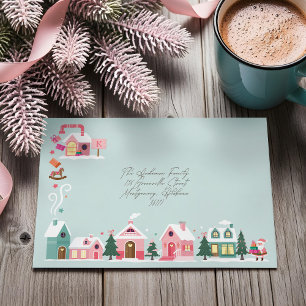 North Pole Elf Workshop Santa Claus Pink Village Envelope