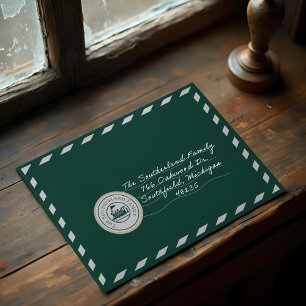 North Pole Express Christmas Candy Cane Green Envelope