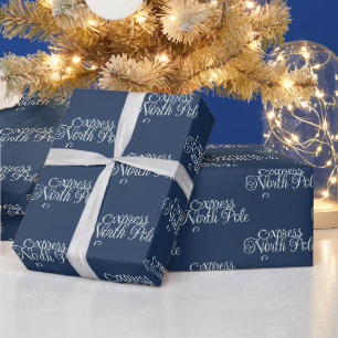 North Pole Express Deep Midnight-Blue Christmas Wrapping Paper
