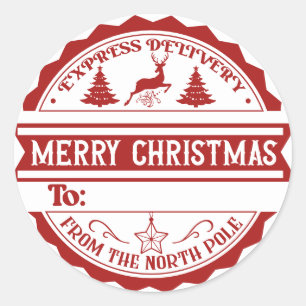 North Pole Express Delivery Mail Red Modern Classic Round Sticker