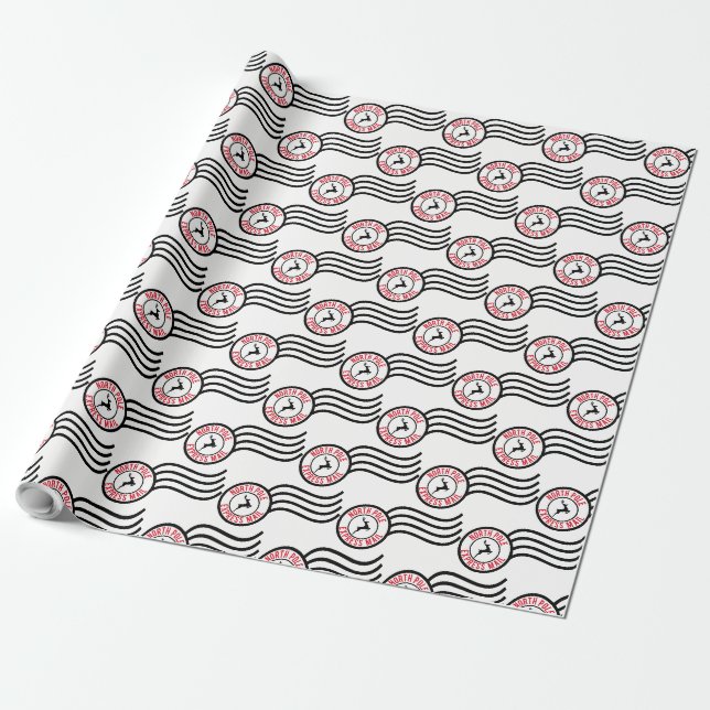 North Pole Express Mail Reindeer Wrapping Paper (Unrolled)
