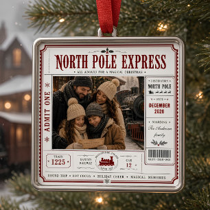 North Pole Express Personalized Family Photo Metal Ornament