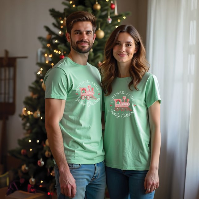 North Pole Express Pink Train Family Christmas Tri-Blend Shirt (North Pole Express Pink Train Family Christmas Tri-Blend Shirt)