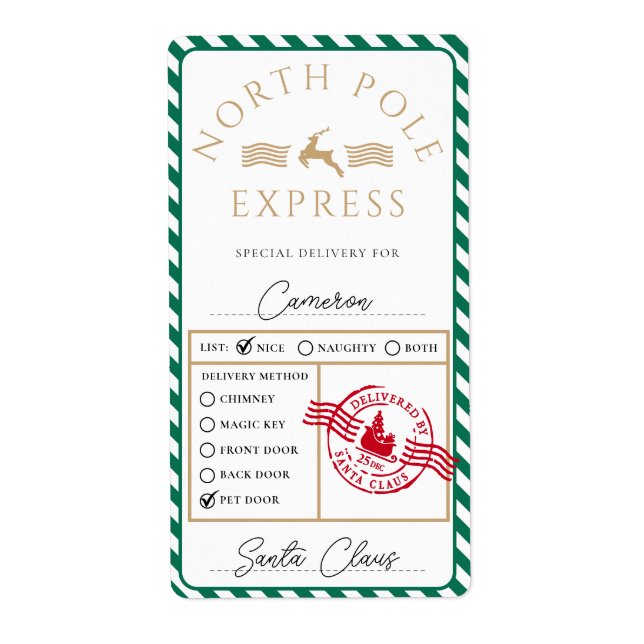 North Pole Express Special Delivery Gift Sticker (Front)
