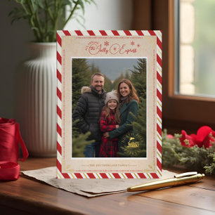 North Pole Express Train Ticket Christmas Photo Foil Holiday Card