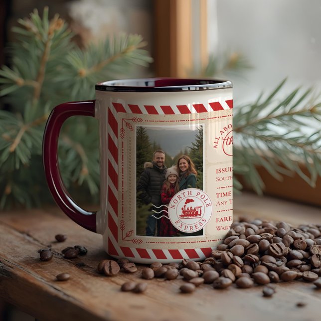 North Pole Express Train Ticket Christmas Photo Mug (North Pole Express Train Ticket Christmas Photo Mug)