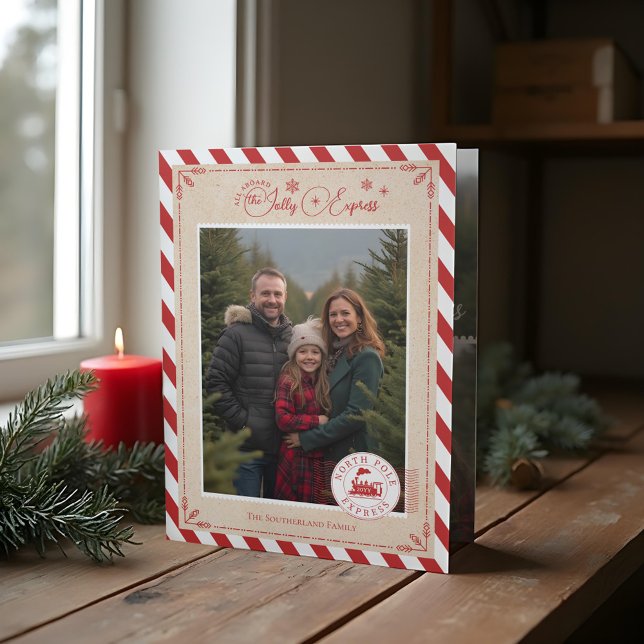 North Pole Express Train Ticket Christmas Photos Tri-Fold Holiday Card (North Pole Express Train Ticket Christmas Photos Tri-Fold Holiday Card)