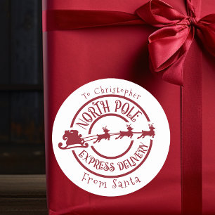 North Pole From Santa postage Stamp Express Classic Round Sticker