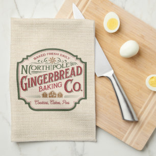 North Pole Gingerbread Baking Vintage Christmas Kitchen Towel