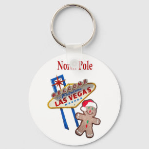North Pole Gingerbreadman with Las Vegas Sign Keyc Keychain