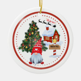 North Pole Gnome Christmas Ceramic Ornament