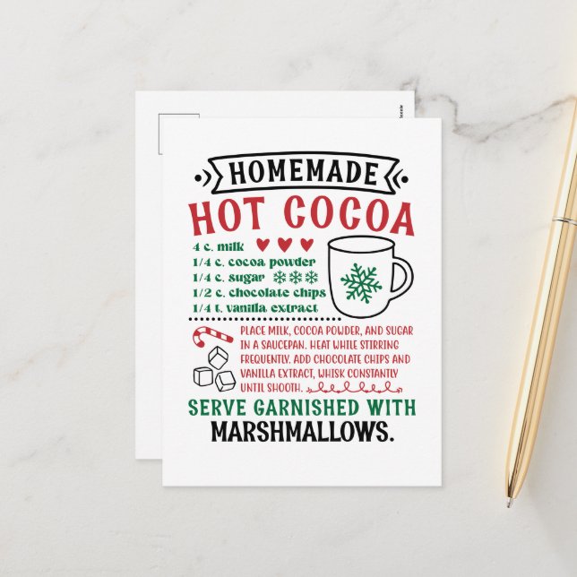 North Pole Hot Chocolate recipe  Holiday Postcard (Front/Back In Situ)
