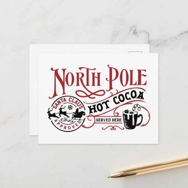 North Pole hot cocoa Christmas  Holiday Postcard (Front/Back In Situ)