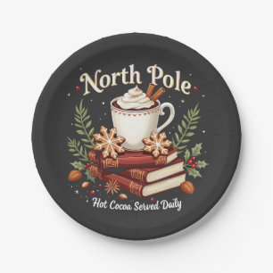 North Pole Hot Cocoa Served Daily Christmas  Paper Plate