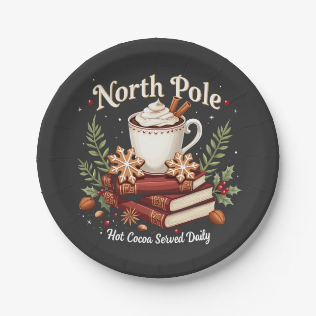 North Pole Hot Cocoa Served Daily Christmas  Paper Plate (Front)