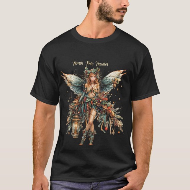 North Pole Hustler. Fantasy Fairy with Lantern T-Shirt (Front)