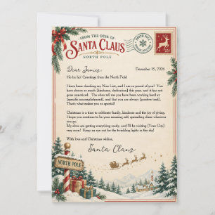North Pole Letter from Santa Claus to Kids Invitation