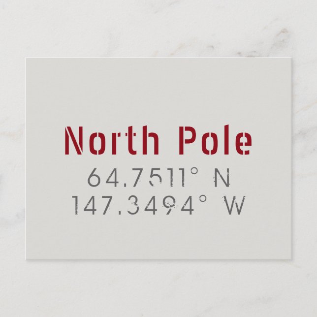 North Pole Longitude Latitude Postcard (Front)