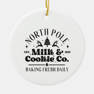 North Pole Milk and Cookies Baking Fresh daily Ceramic Ornament