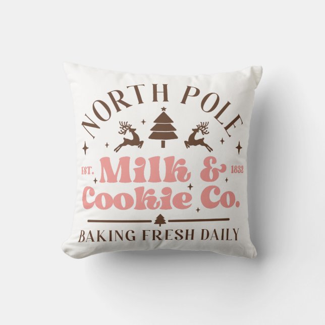 North Pole Milk & Cookie Co Throw Pillow (Front)