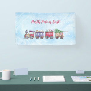 North Pole or Bust Christmas Locomotive Custom Banner