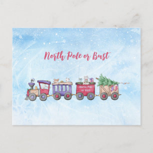 North Pole or Bust Christmas Locomotive Custom Holiday Postcard